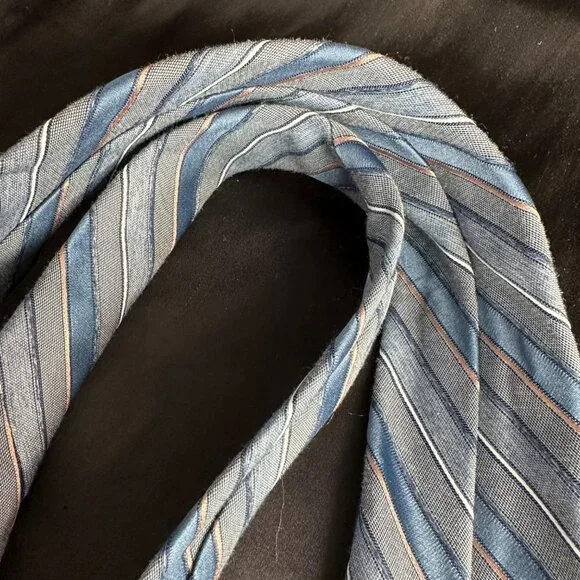 Vintage Van Gogh Blue Striped Necktie 80s 90s Pin Striped - Picture 16 of 16